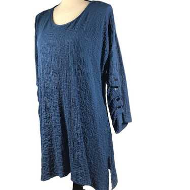 Yushi blue long tunic with bead accented sleeves … - image 1