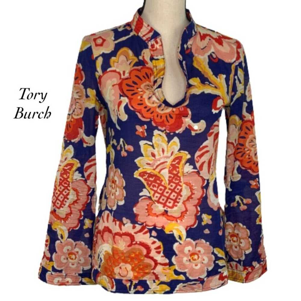 Tory Burch Stephanie Clear Sequins Floral V Neck … - image 1