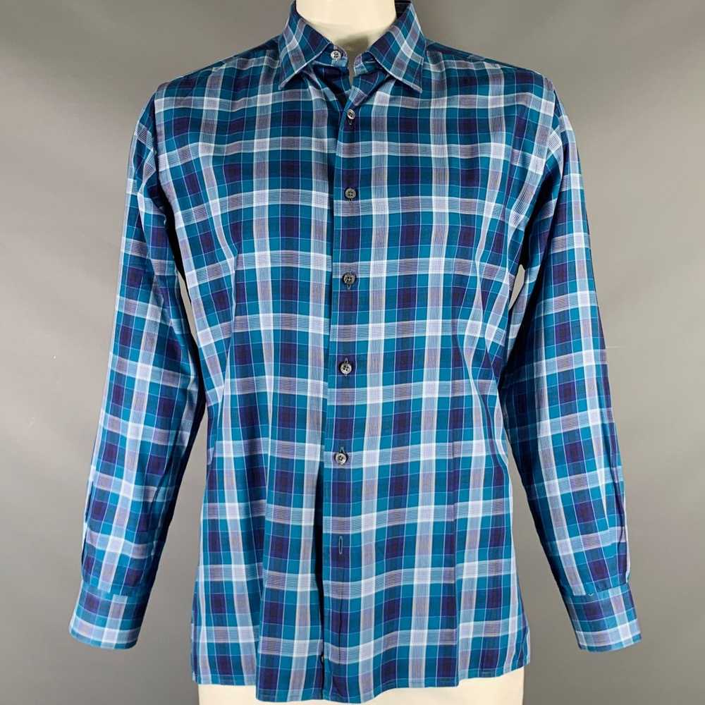 Ermenegildo Zegna Blue Plaid Cotton Button Up Lon… - image 1