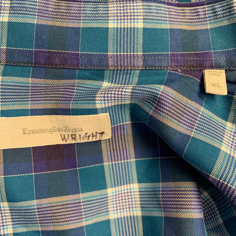 Ermenegildo Zegna Blue Plaid Cotton Button Up Lon… - image 4