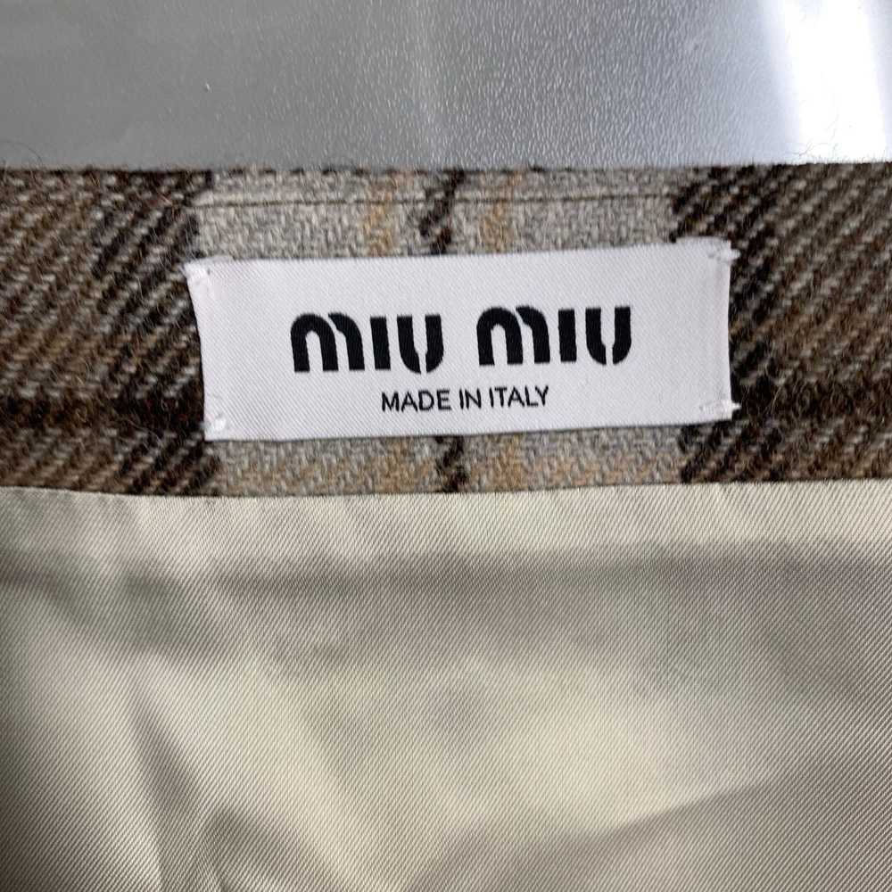 Miu Miu Beige Brown Wool Blend Plaid Leather Mini… - image 6