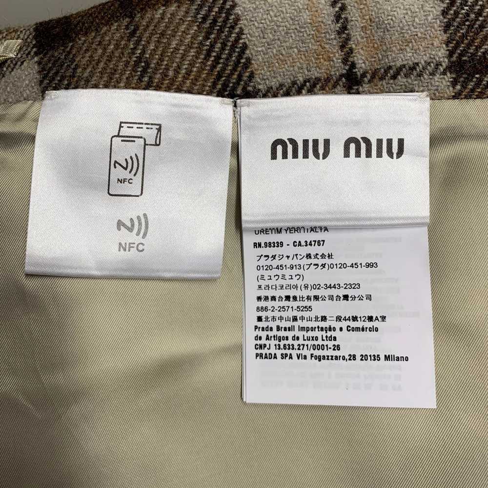 Miu Miu Beige Brown Wool Blend Plaid Leather Mini… - image 7