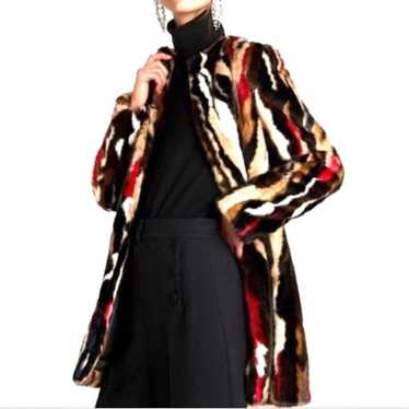 Zara Multicolor Faux Fur Coat Size Large - image 1