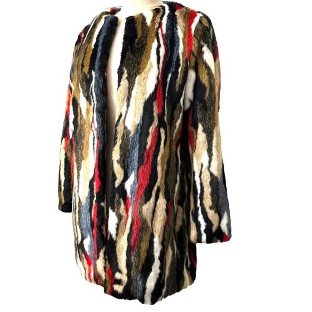 Zara Multicolor Faux Fur Coat Size Large - image 3