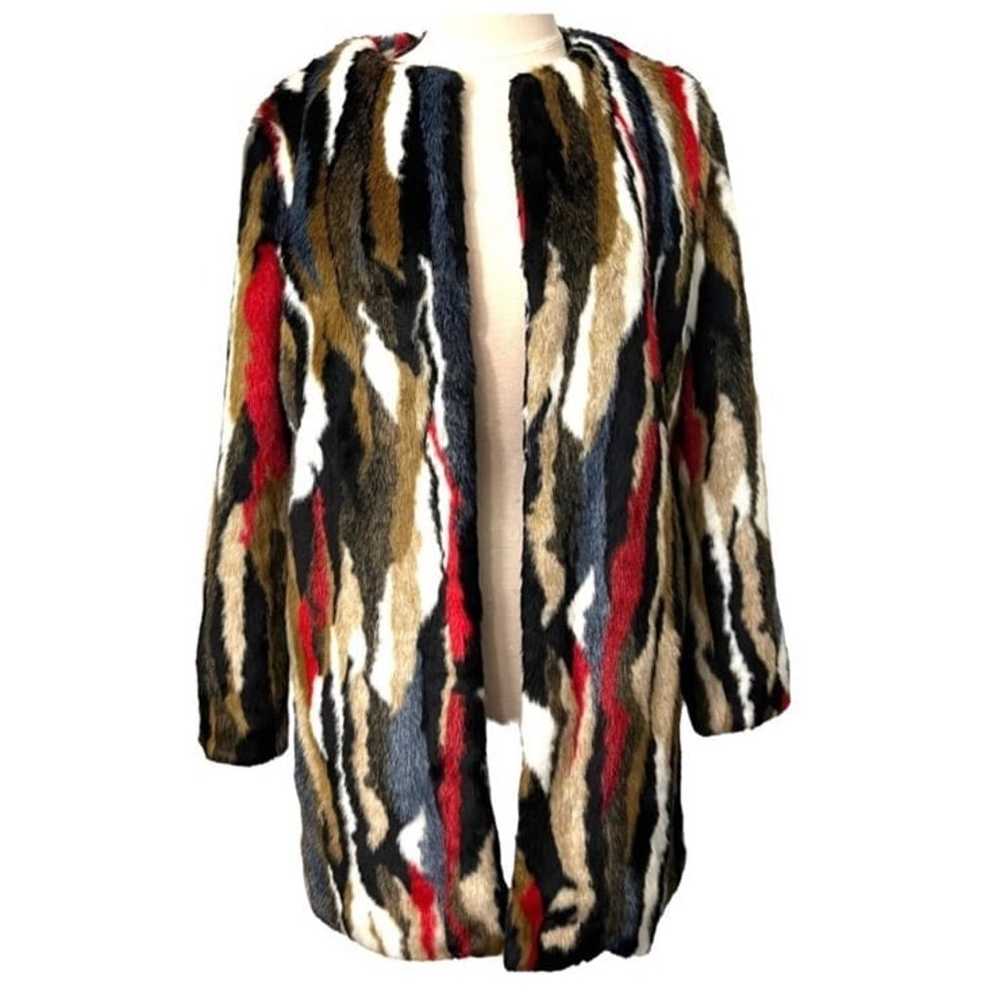 Zara Multicolor Faux Fur Coat Size Large - image 4