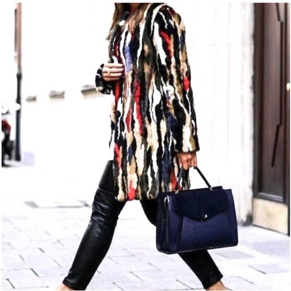 Zara Multicolor Faux Fur Coat Size Large - image 5