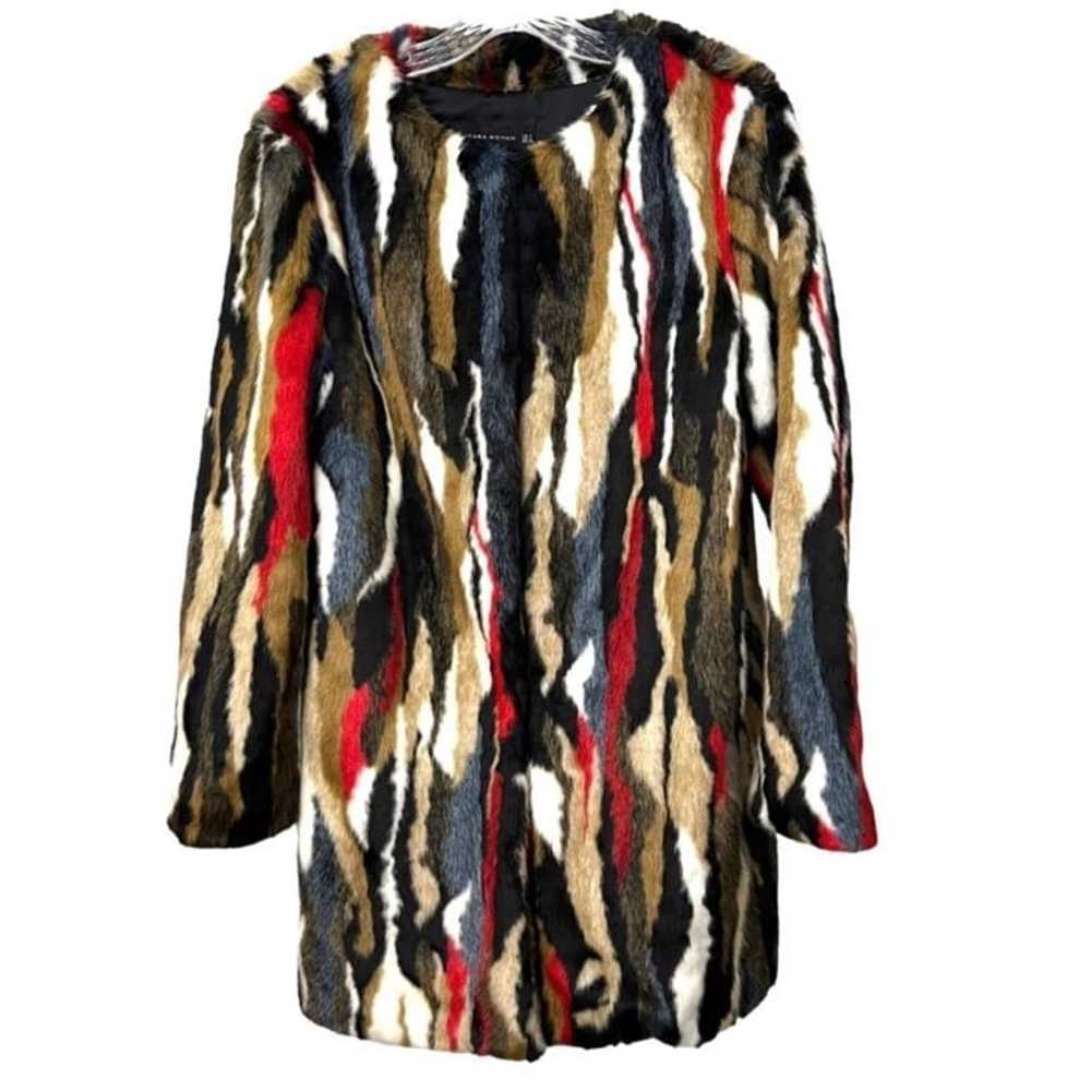 Zara Multicolor Faux Fur Coat Size Large - image 6