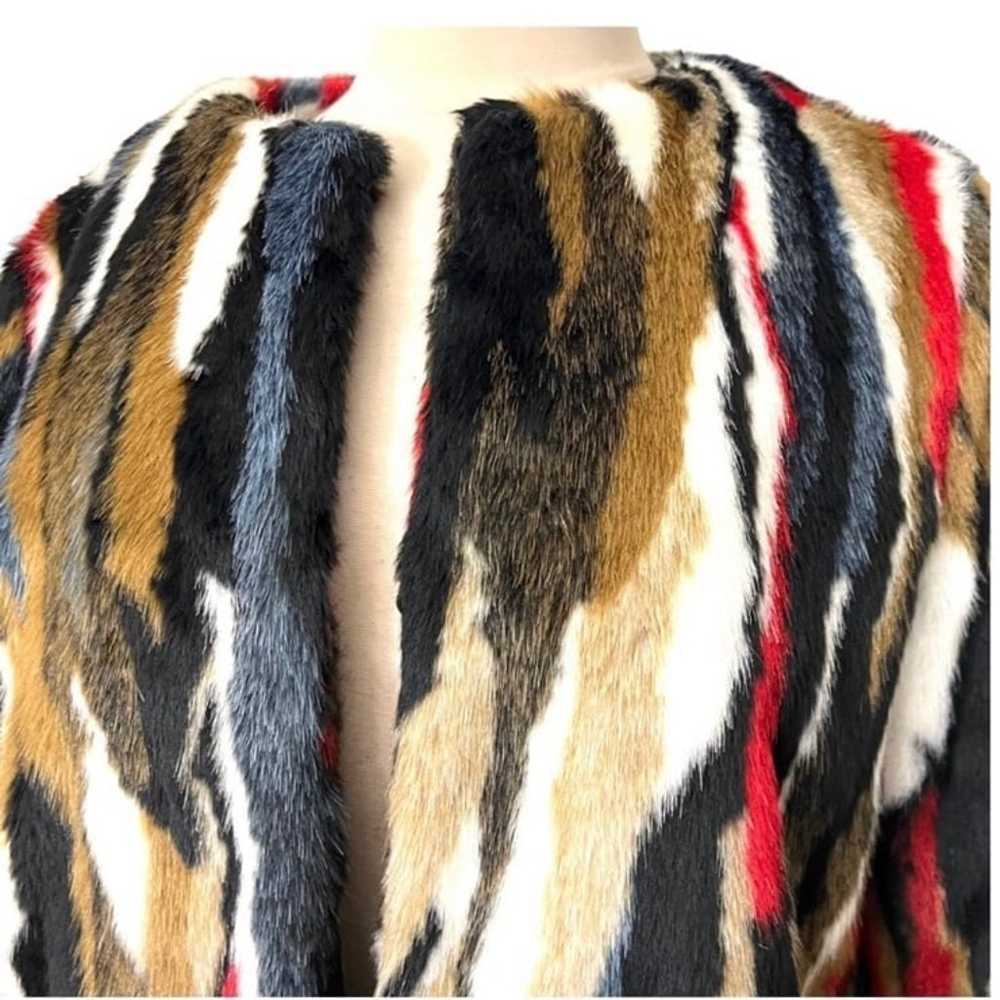 Zara Multicolor Faux Fur Coat Size Large - image 7
