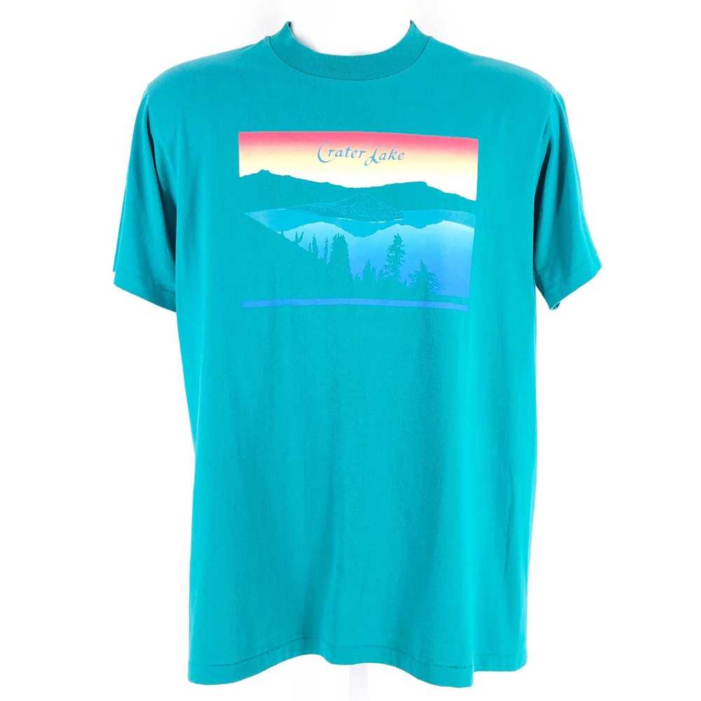 Hanes × Vintage 90s Crater Lake teal tshirt 1990s… - image 1