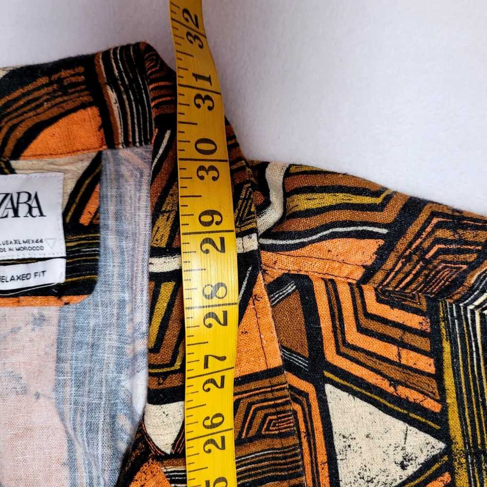 Zara Zara Men's Shirt L Geometric Print Linen Ble… - image 4