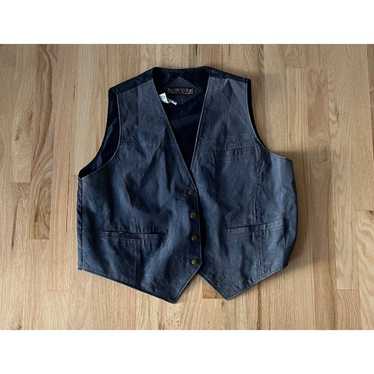 Vintage blue leather suede vest cottage retro chi… - image 1