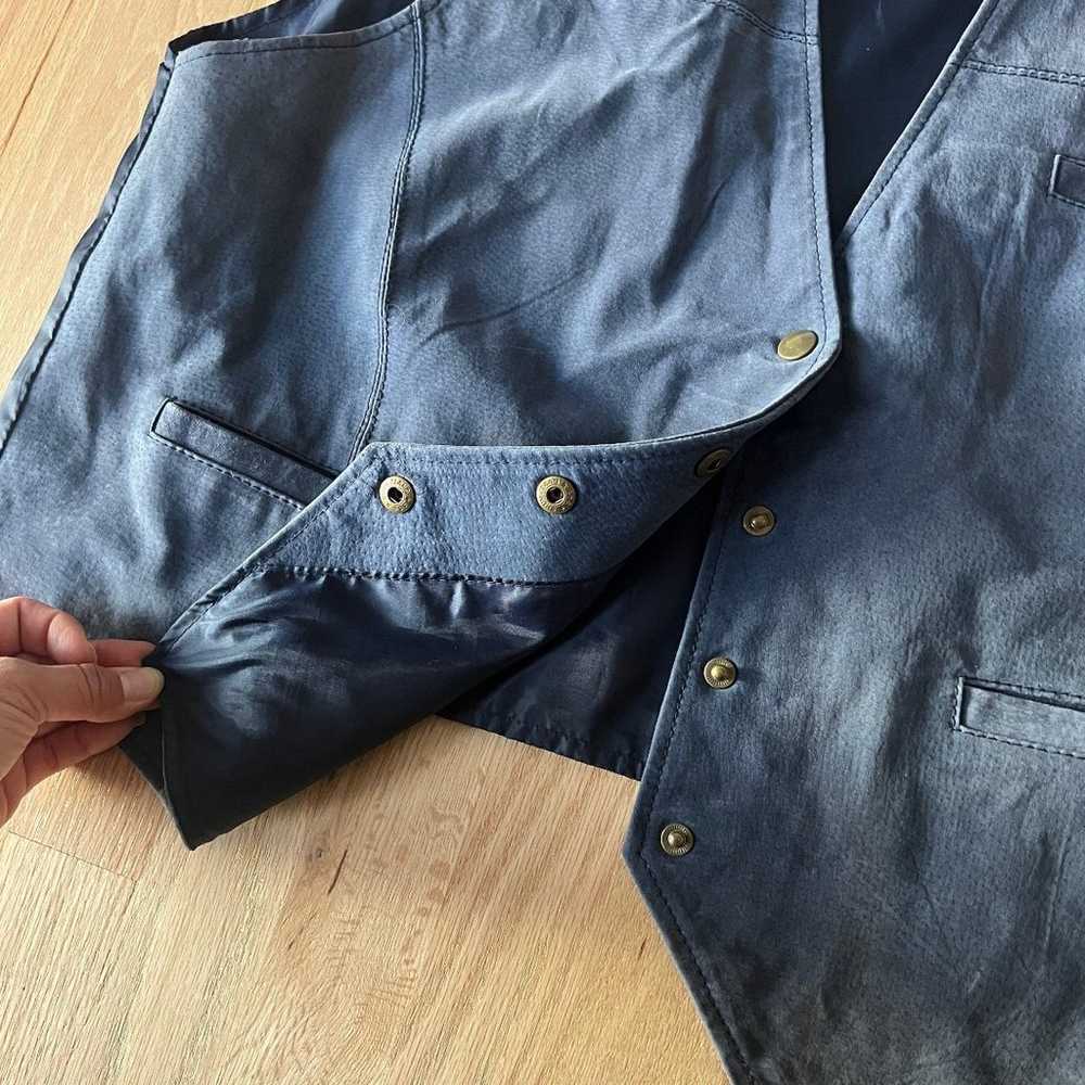 Vintage blue leather suede vest cottage retro chi… - image 6