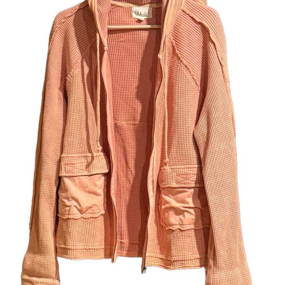 OLI & HALI pink hooded zip waffle knit jacket ove… - image 3