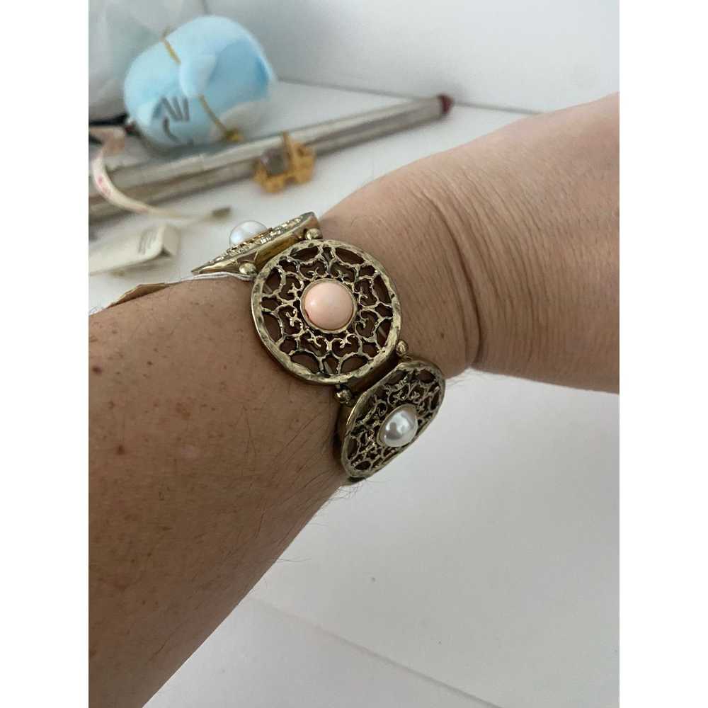 Generic Erica Lyons faux pearl medallion bracelet… - image 1