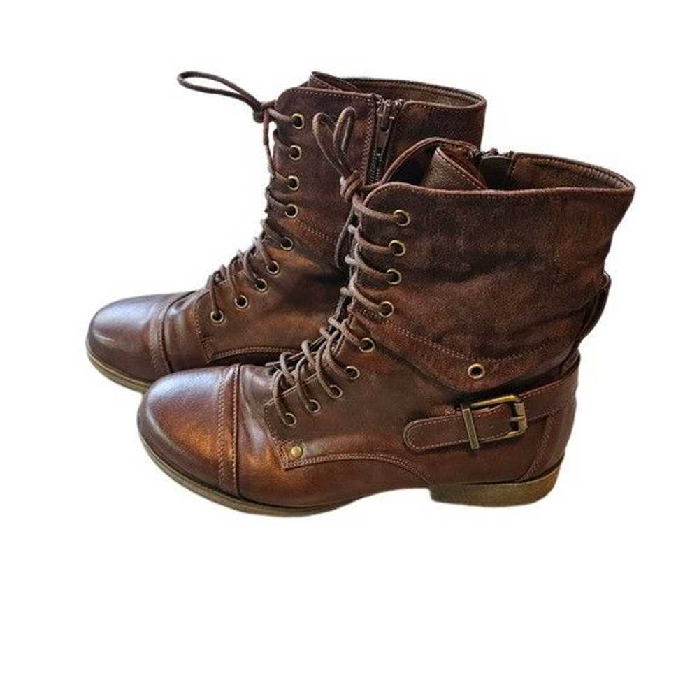Other Just Fab Greta Brown Lace Up Combat Moto Le… - image 1