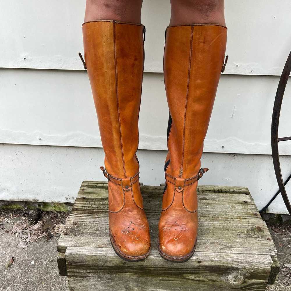 Vintage 70s Leather Stacked Heel Harness Penny La… - image 2