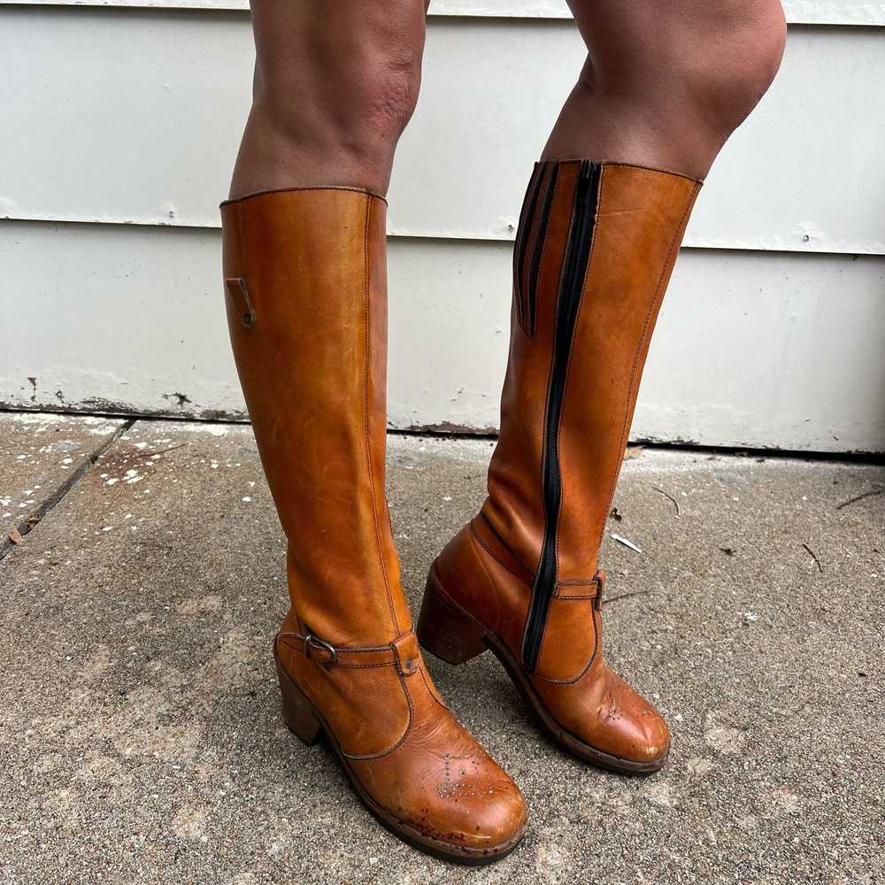 Vintage 70s Leather Stacked Heel Harness Penny La… - image 3