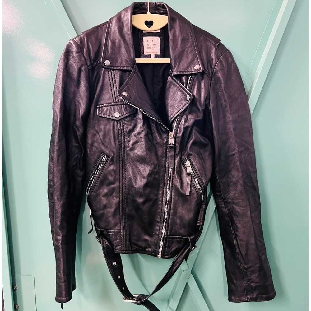 Zara TRF Outerwear Genuine Leather Jacket Black W… - image 1