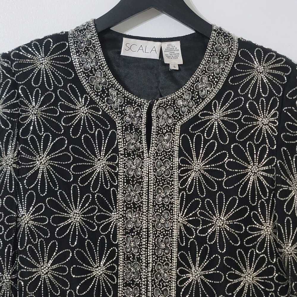Vintage Scala Beaded Jacket Size Small Black Silk… - image 2