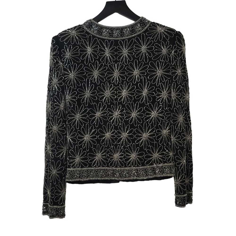 Vintage Scala Beaded Jacket Size Small Black Silk… - image 3