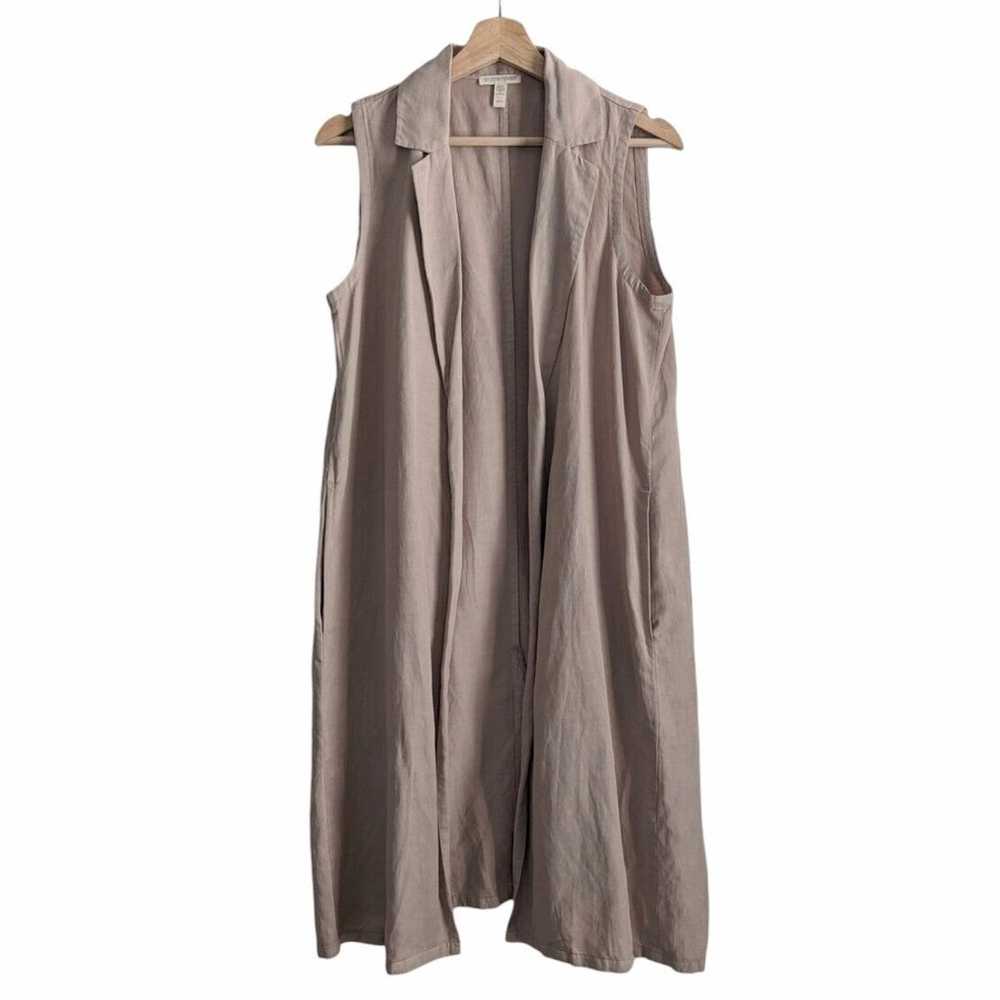 Eileen Fisher Long Vest Linen Tencel Khaki Tan Op… - image 1