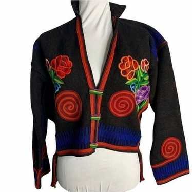 Vintage Peruvian Hand Embroidered Wool Jacket S B… - image 1