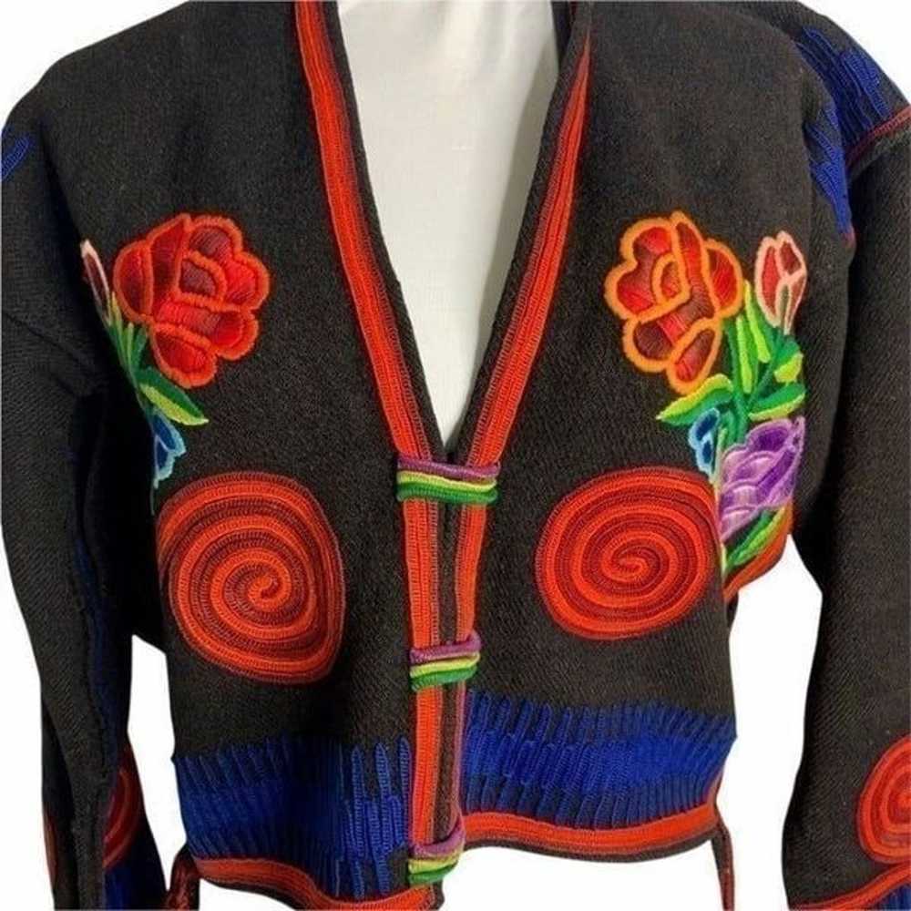Vintage Peruvian Hand Embroidered Wool Jacket S B… - image 2