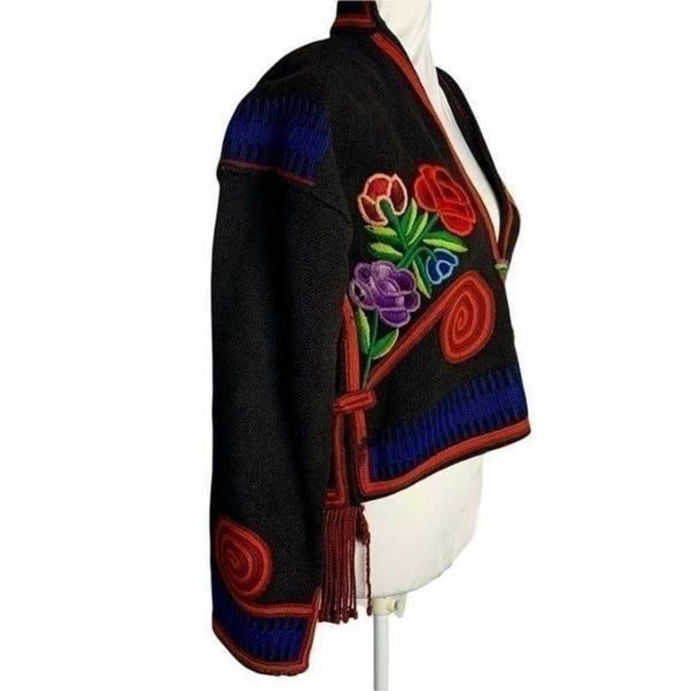 Vintage Peruvian Hand Embroidered Wool Jacket S B… - image 3