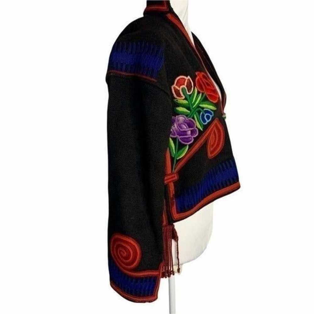 Vintage Peruvian Hand Embroidered Wool Jacket S B… - image 5