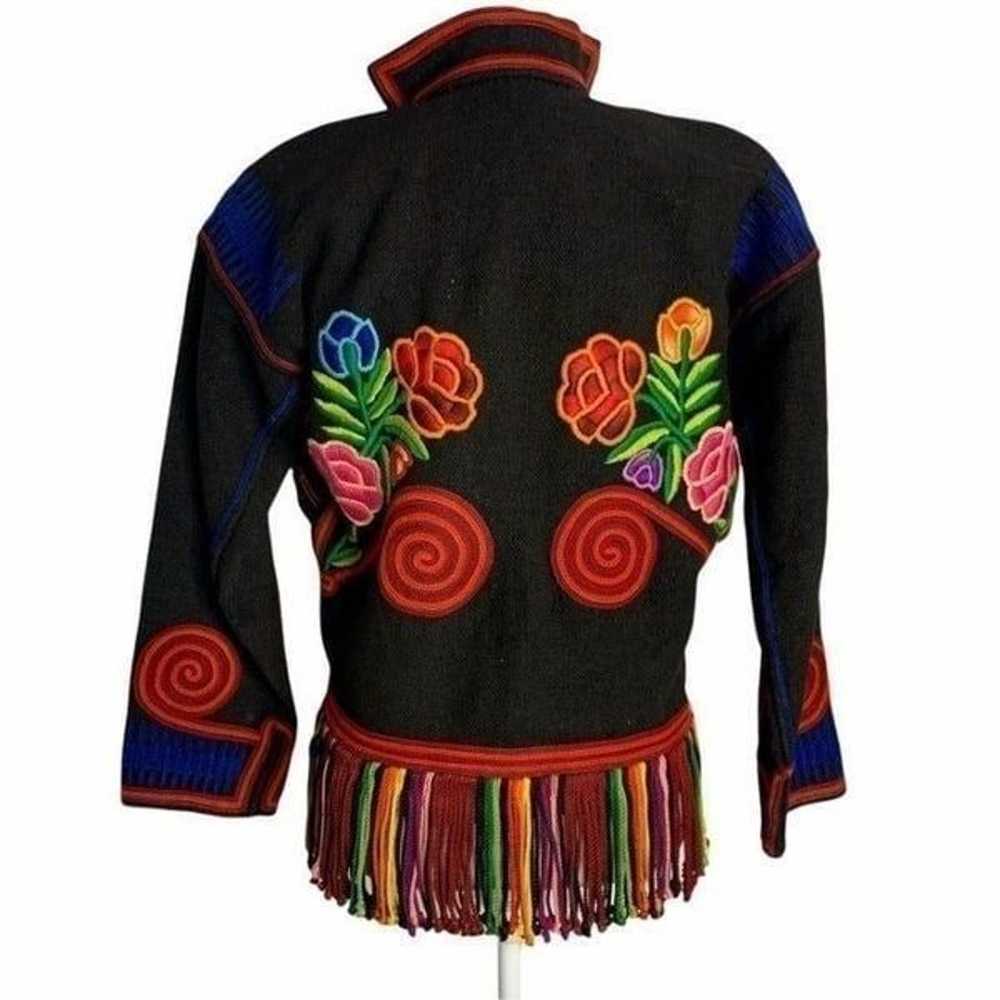 Vintage Peruvian Hand Embroidered Wool Jacket S B… - image 6