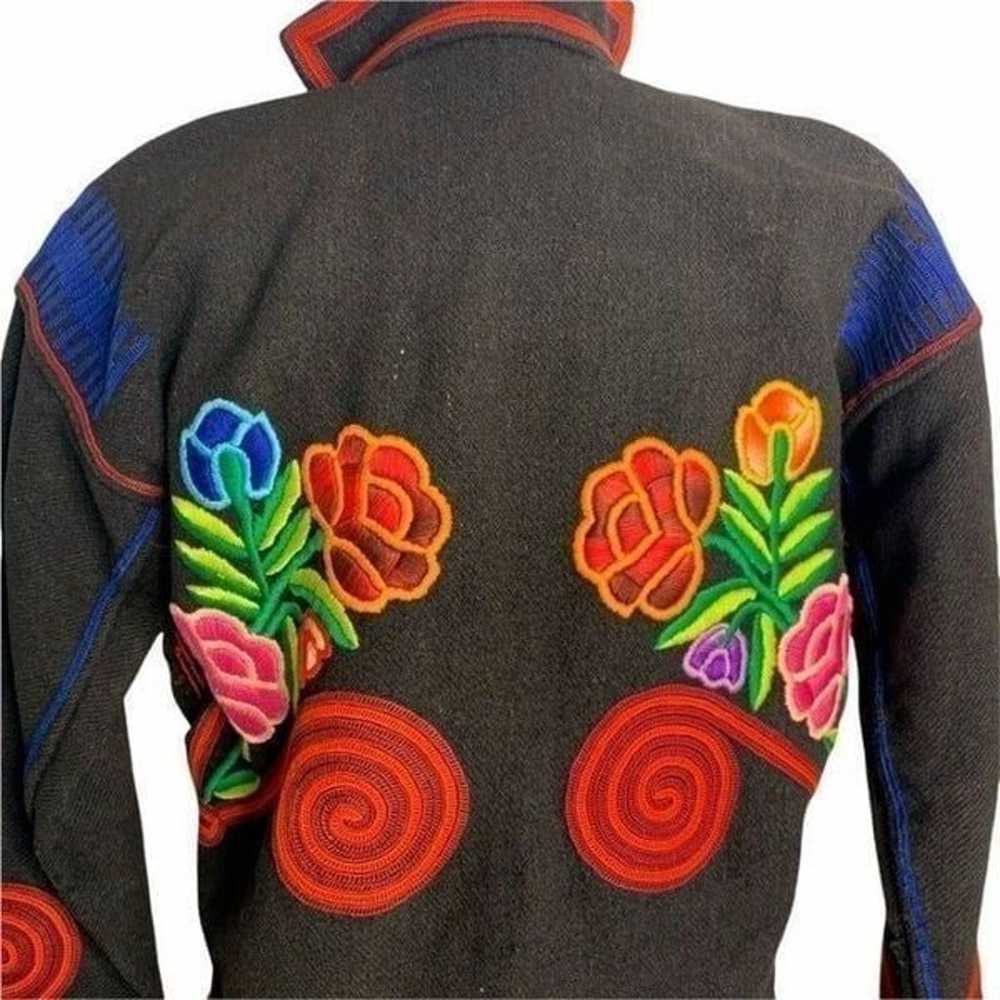 Vintage Peruvian Hand Embroidered Wool Jacket S B… - image 8
