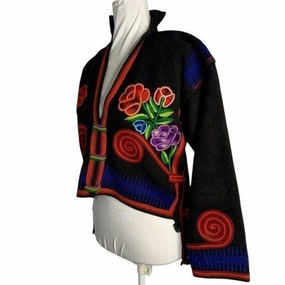 Vintage Peruvian Hand Embroidered Wool Jacket S B… - image 9