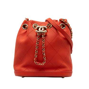 Red Chanel CC Quilted Lambskin Bucket