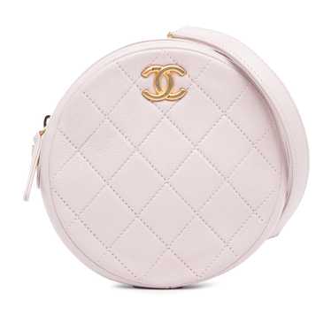 Pink Chanel Quilted Patent Round Clutch with Chain