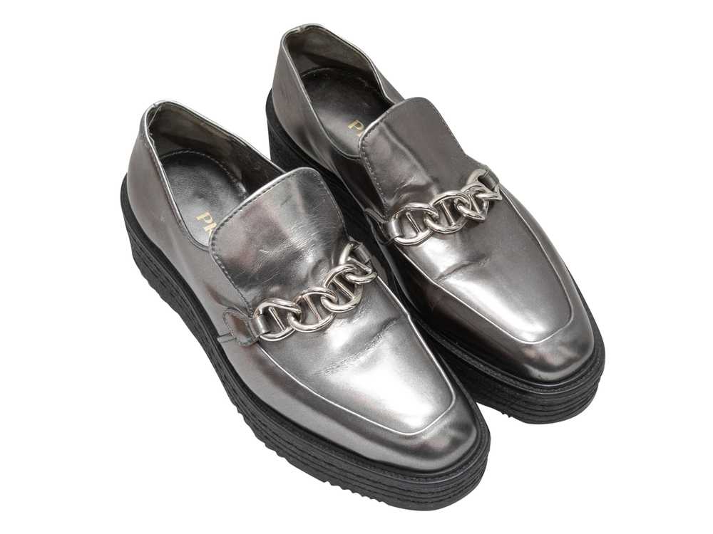 Silver Prada Metallic Platform Loafers Size 37.5 - image 2