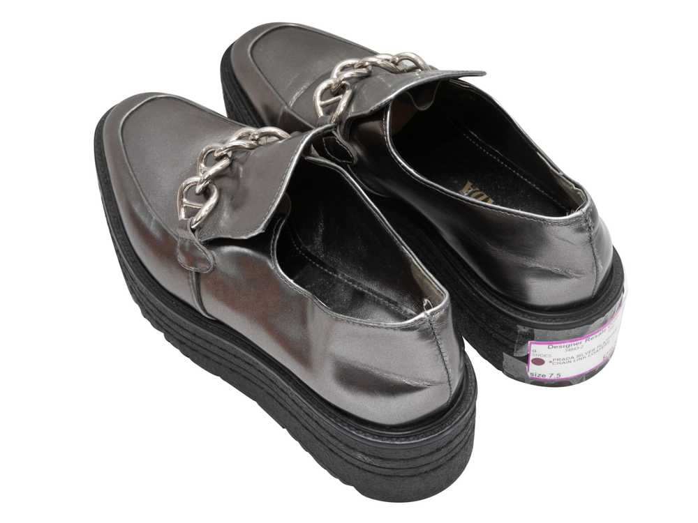 Silver Prada Metallic Platform Loafers Size 37.5 - image 3
