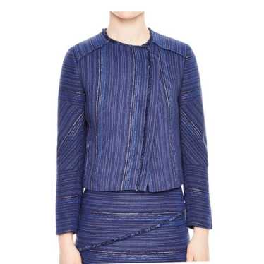 Sandro Asymmetrical Zip Up Frayed Striped Cropped 