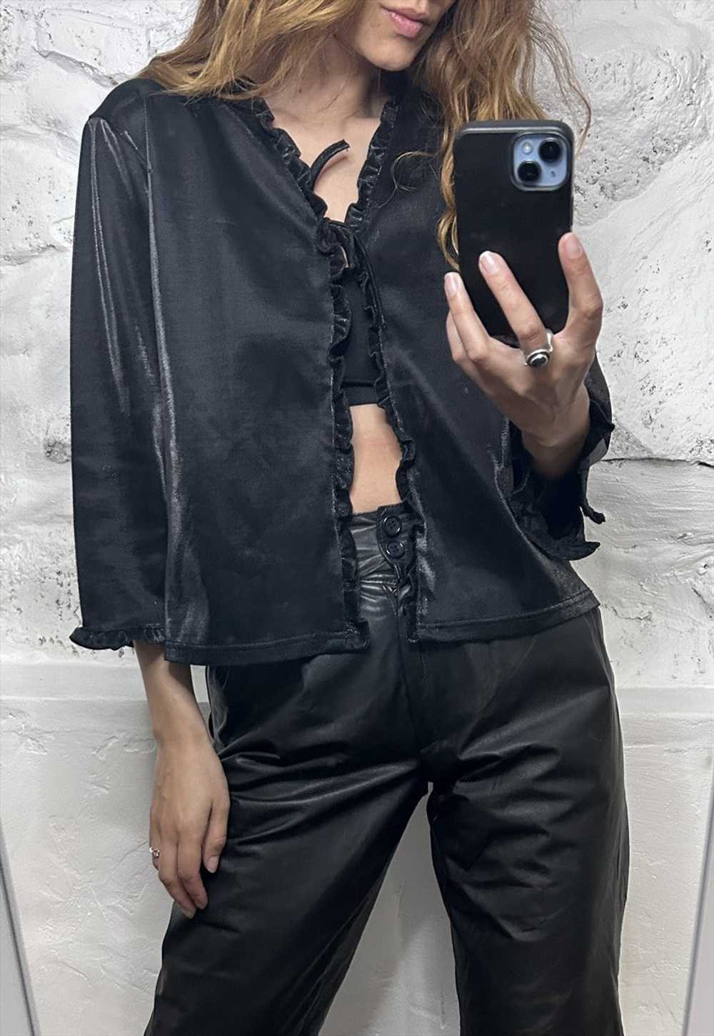 90s Black frill Gothic Blouse - XL - image 2