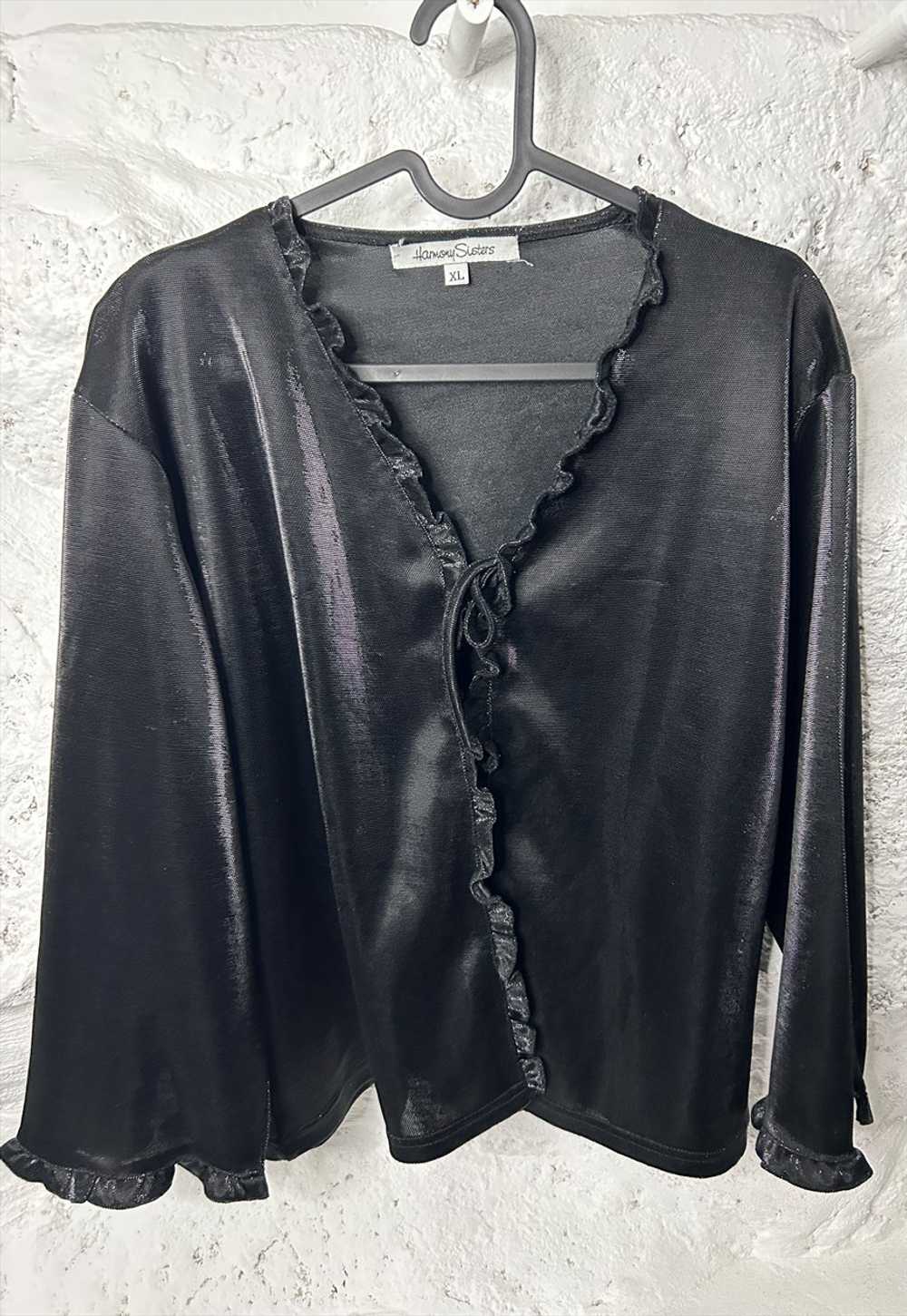 90s Black frill Gothic Blouse - XL - image 3