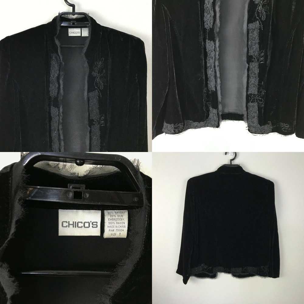 Vintage Chico's Cardigan Size 1 Black Beaded Flor… - image 4