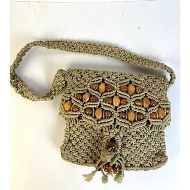 Macrame and Beads Vintage Shoulder Bag Crochet Ta… - image 1