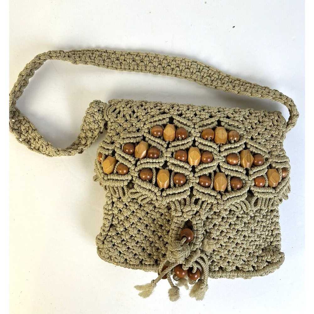 Macrame and Beads Vintage Shoulder Bag Crochet Ta… - image 2