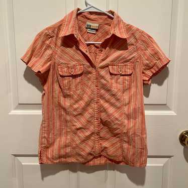 Early 2000s orange/yellow/pink striped button up y