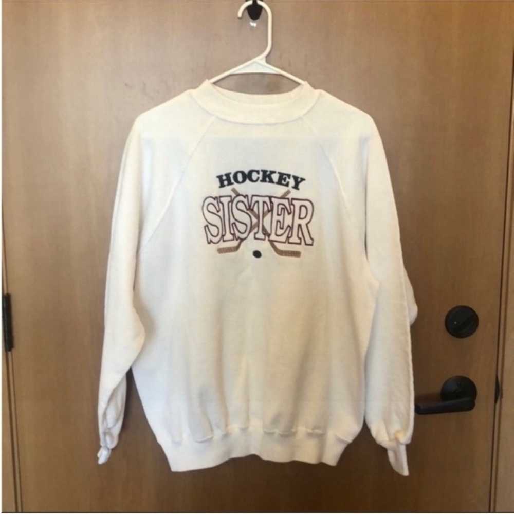 Vintage Hockey Sister White Crewneck Sweatshirt S… - image 2