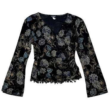 MSK Womens Black Floral Top with Fringe Beaded Bo… - image 1