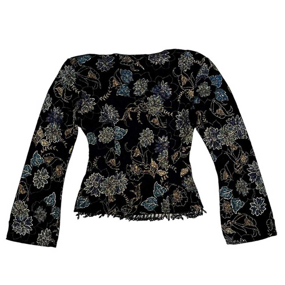 MSK Womens Black Floral Top with Fringe Beaded Bo… - image 2