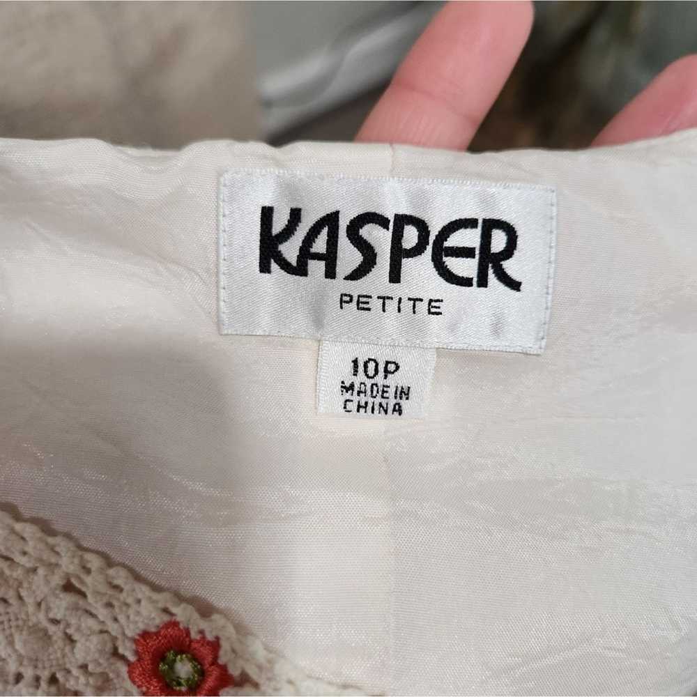 Vintage Kasper Linen Blend Crochet Tank Top sz 10p - image 3