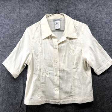 Vintage Linen Blend Shirt Womens M Beige Button D… - image 1