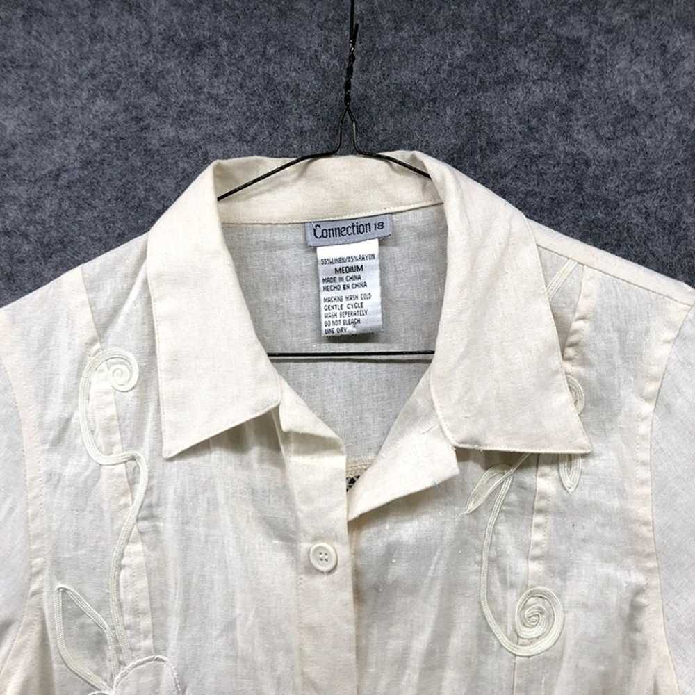 Vintage Linen Blend Shirt Womens M Beige Button D… - image 3