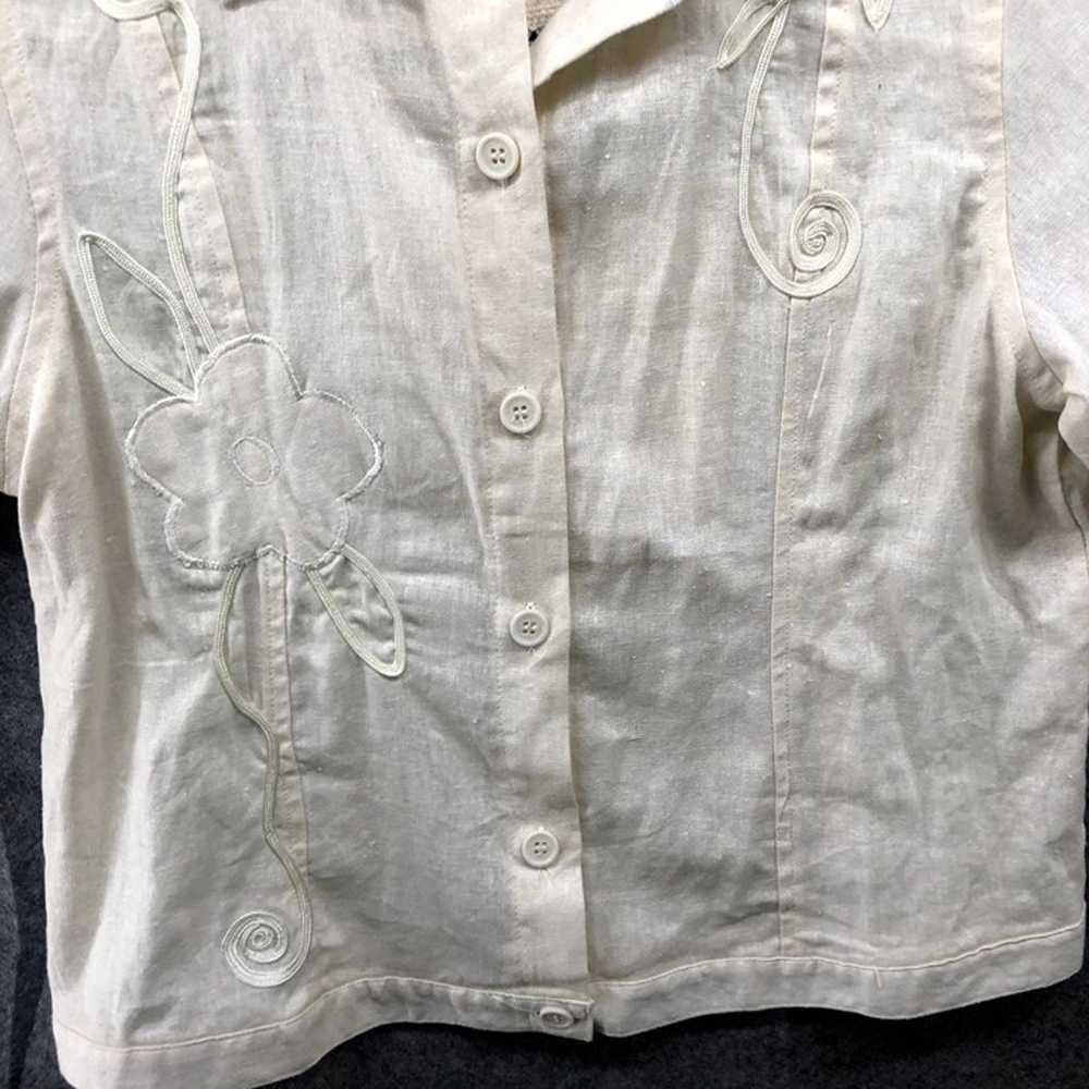 Vintage Linen Blend Shirt Womens M Beige Button D… - image 4